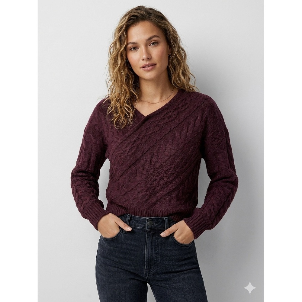 Express Crossover Burgundy‎ Knit Sweater- Size S